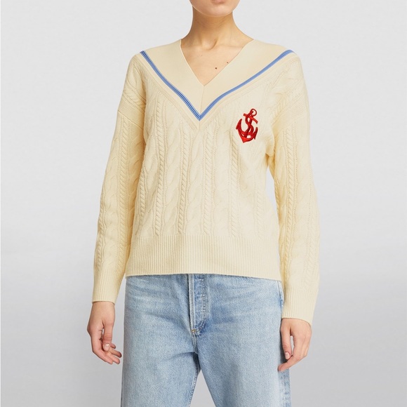 SANDRO Guilhem Logo-embroidered Wool-Cashmere V-Neck Sweater - Picture 2 of 6